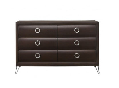 63" Merlot Wood Six Drawer Double Dresser