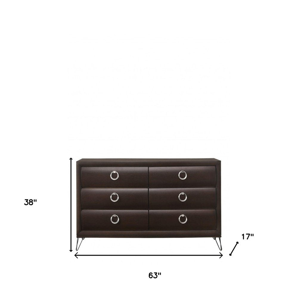 63" Merlot Wood Six Drawer Double Dresser