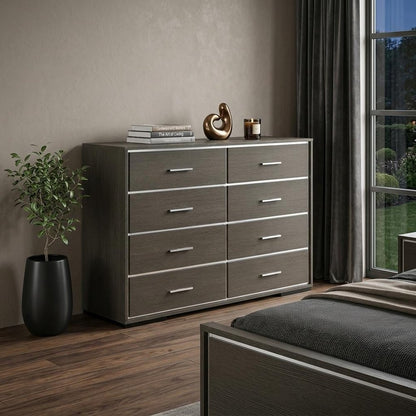 57" Gray Solid and Manufactured Wood Eight Drawer Double Dresser