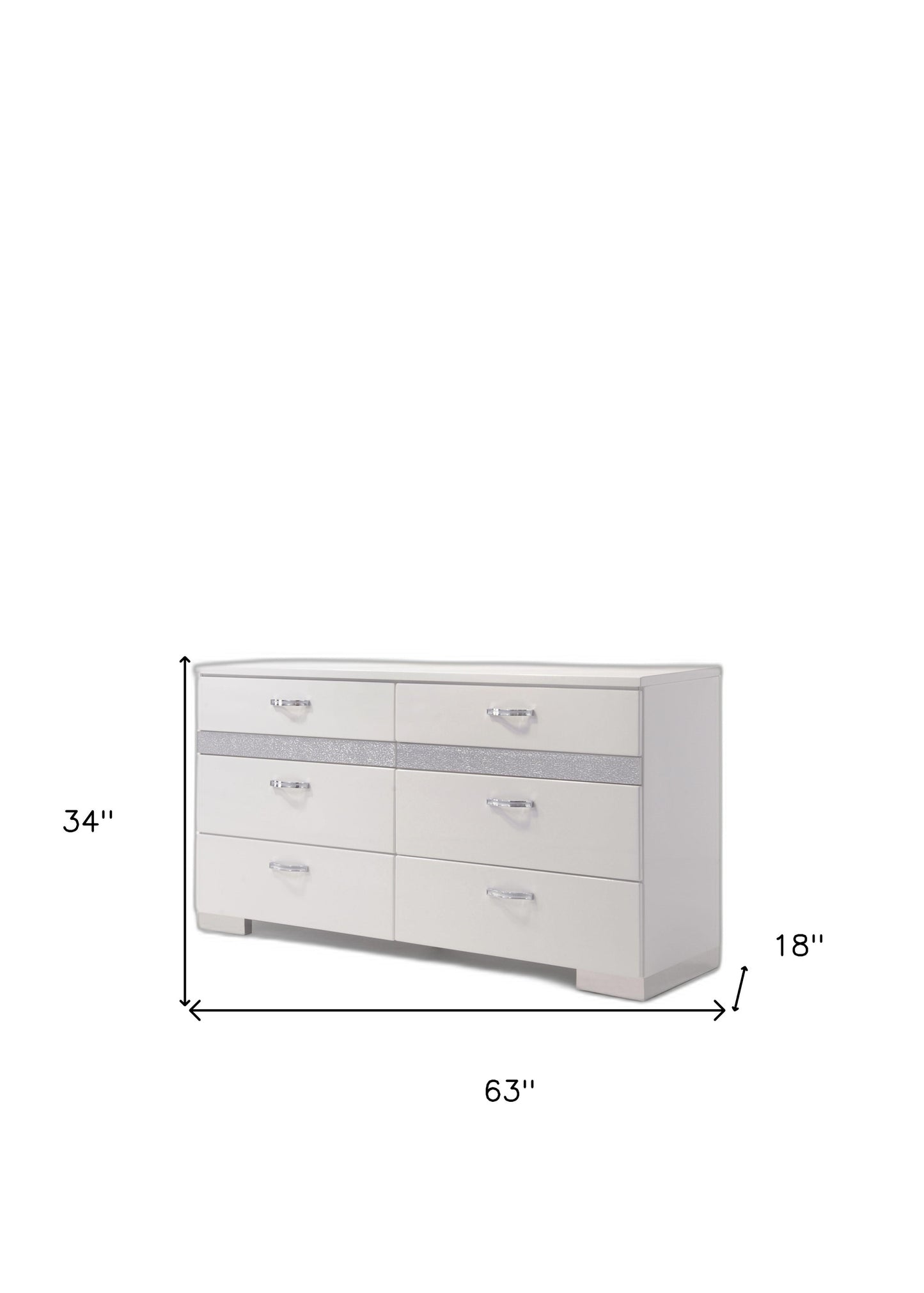 63" White High Gloss Manufactured Wood Eight Drawer Double Dresser