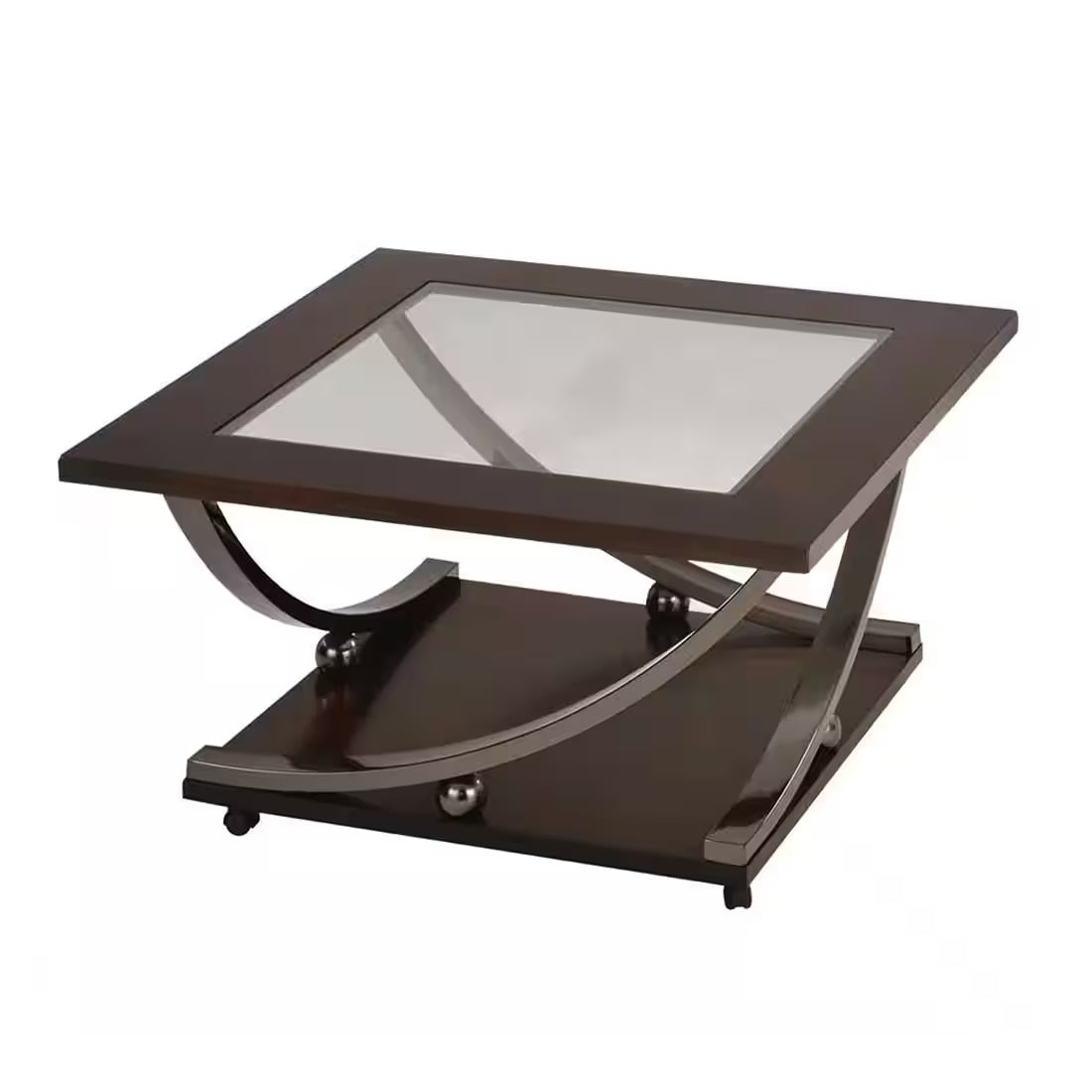 36" Black Nickel And Clear Glass Square Coffee Table With Shelf