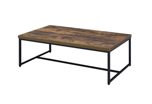 47" Black And Weathered Oak Manufactured Wood And Metal Rectangular Coffee Table