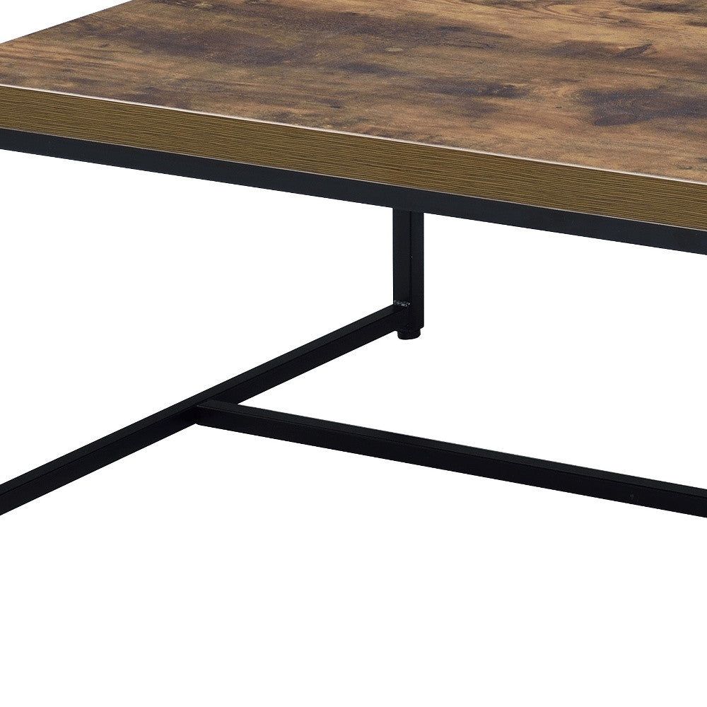 47" Black And Weathered Oak Manufactured Wood And Metal Rectangular Coffee Table