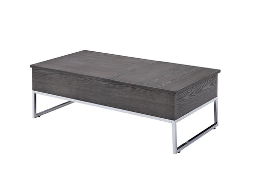 47" Gray and Silver Wood Lift Top Frame Coffee Table