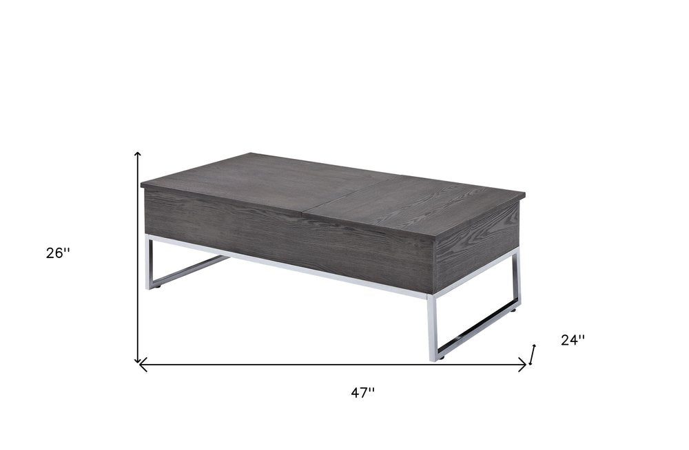 47" Gray and Silver Wood Lift Top Frame Coffee Table