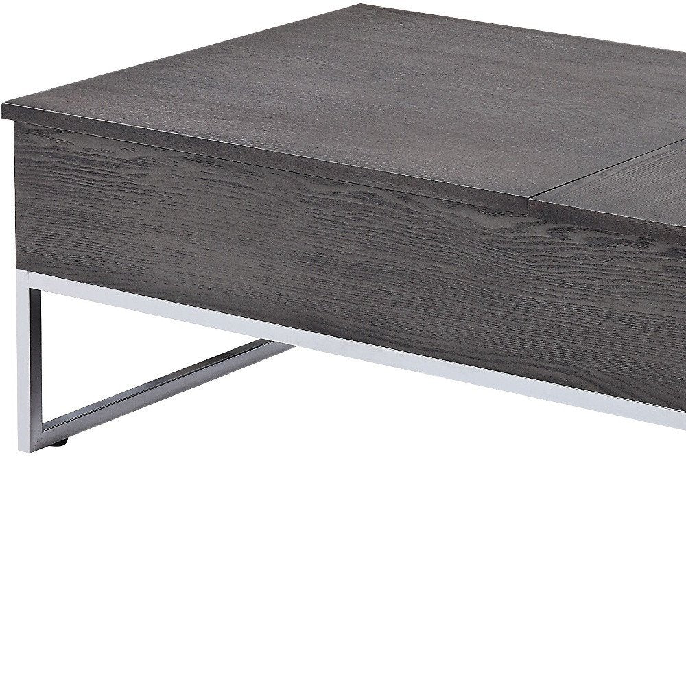47" Gray and Silver Wood Lift Top Frame Coffee Table