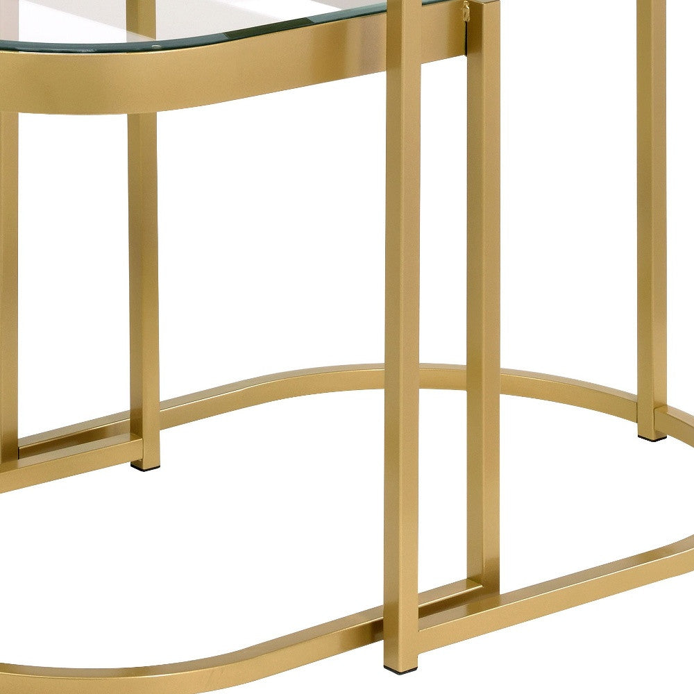 21" Gold And Clear Glass And Metal Half-Circle Nested Coffee Tables