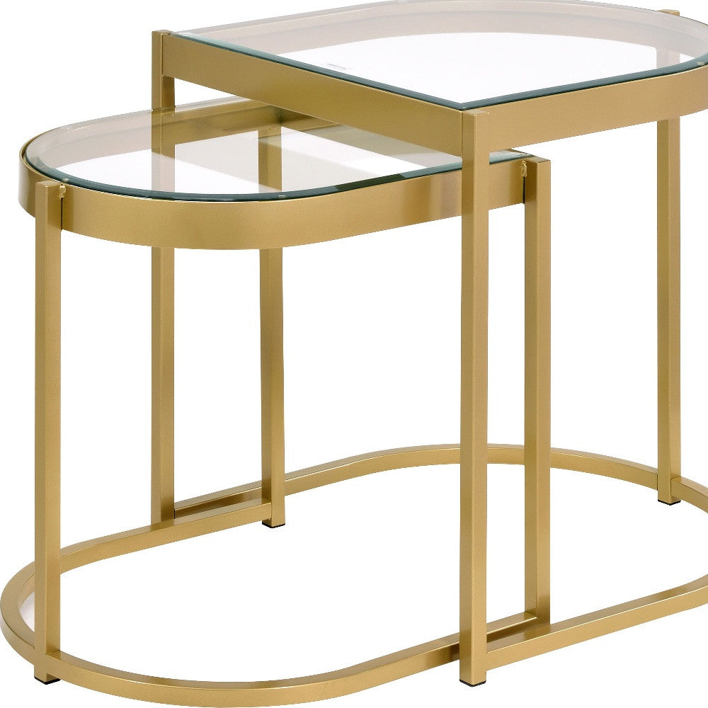 21" Gold And Clear Glass And Metal Half-Circle Nested Coffee Tables