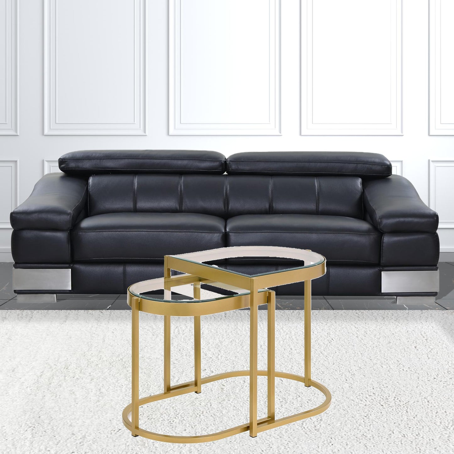 21" Gold And Clear Glass And Metal Half-Circle Nested Coffee Tables