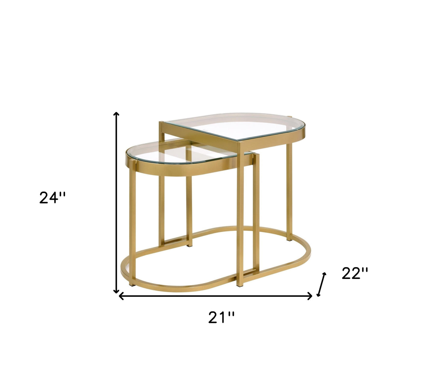 21" Gold And Clear Glass And Metal Half-Circle Nested Coffee Tables