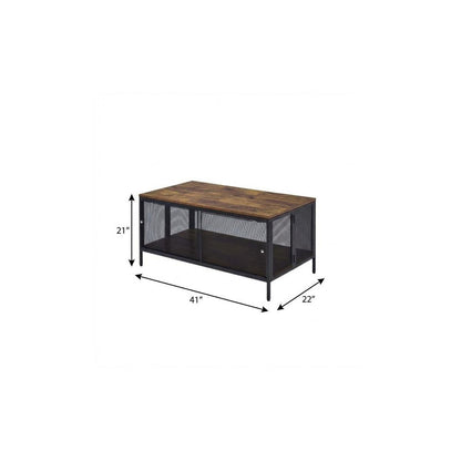 41" Brown and Black Wood And Metal Frame Coffee Table With Shelf