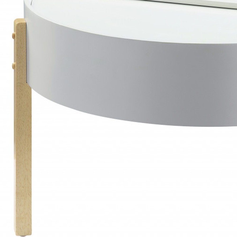 32" White and Natural Wood And Solid Wood Round Coffee Table