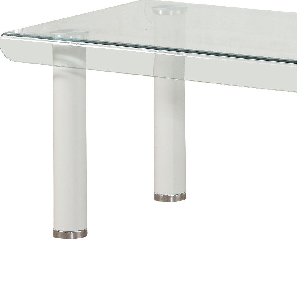 47" Clear And White Glass Rectangular Coffee Table