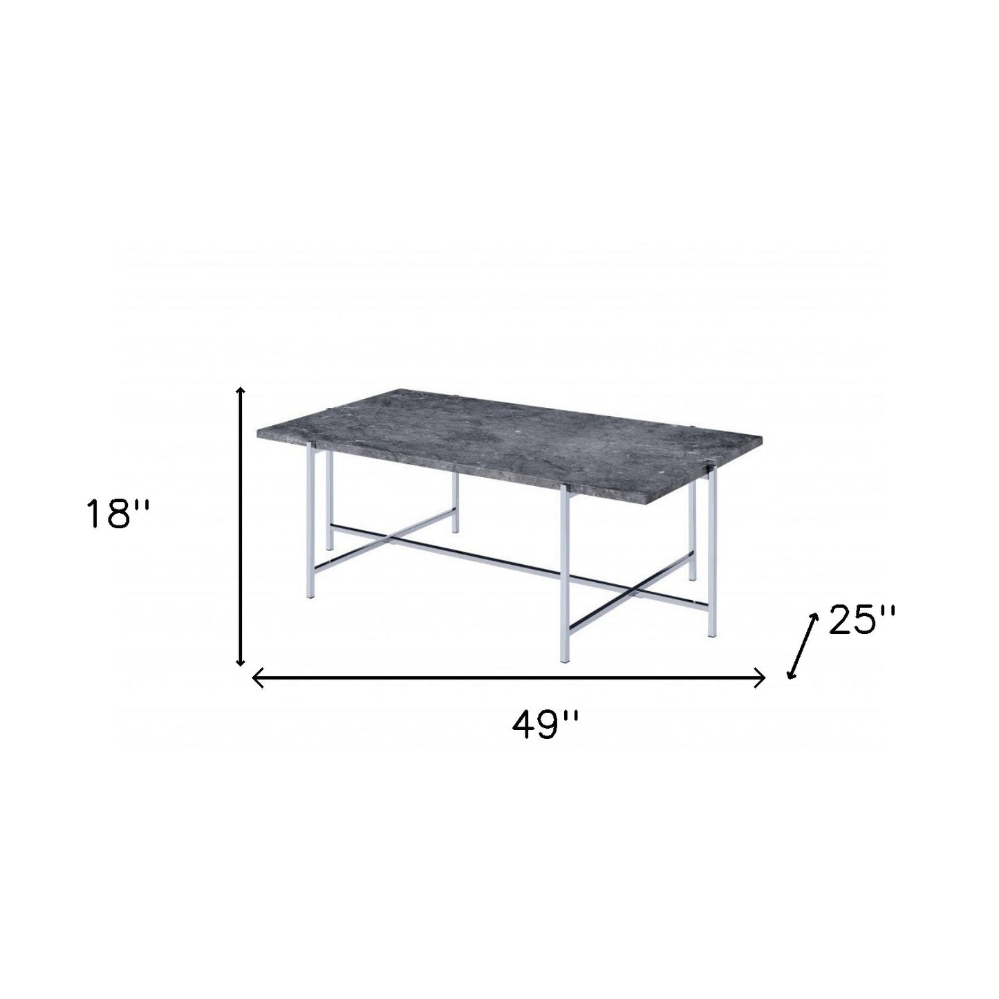 49" Chrome And Faux Marble Rectangular Coffee Table