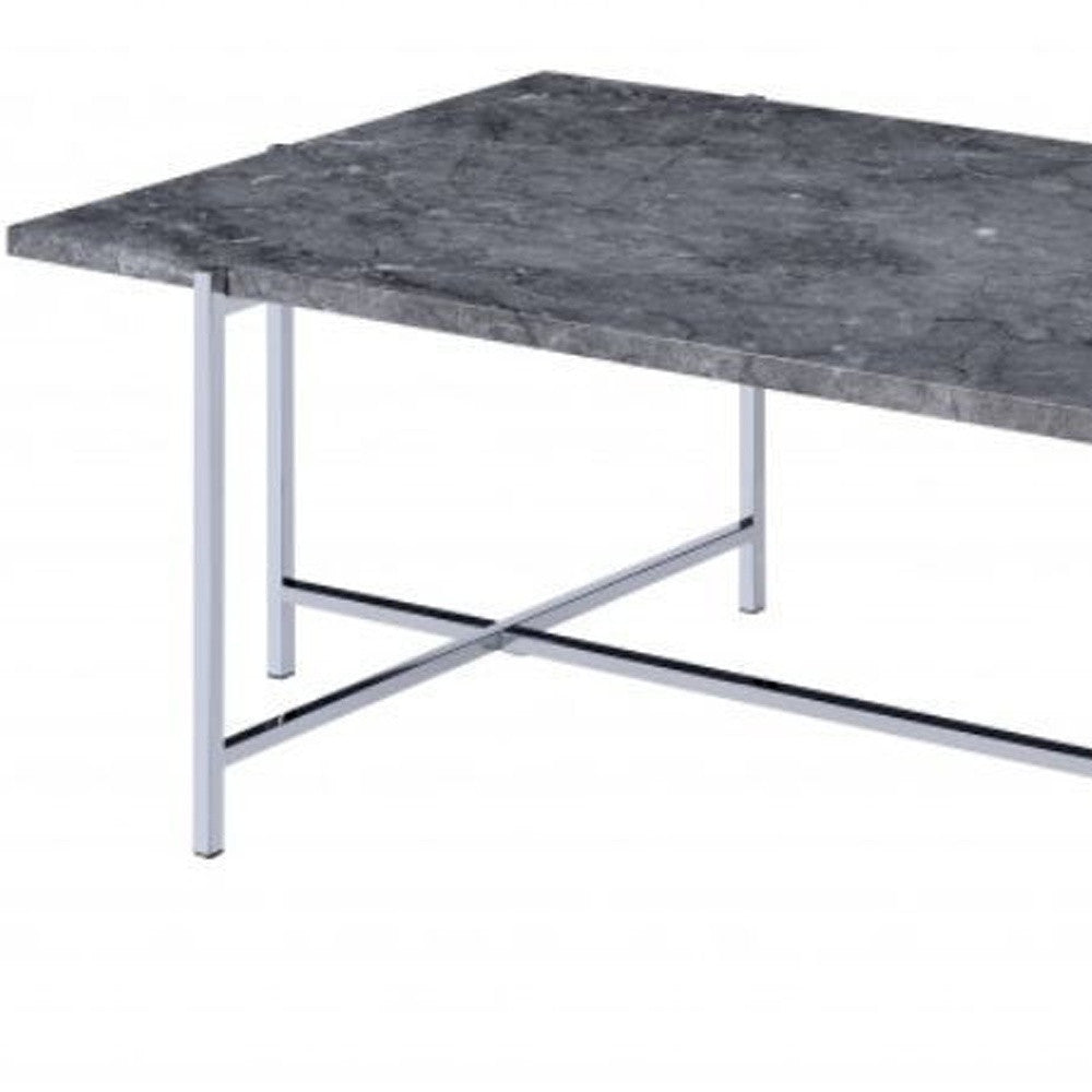 49" Chrome And Faux Marble Rectangular Coffee Table