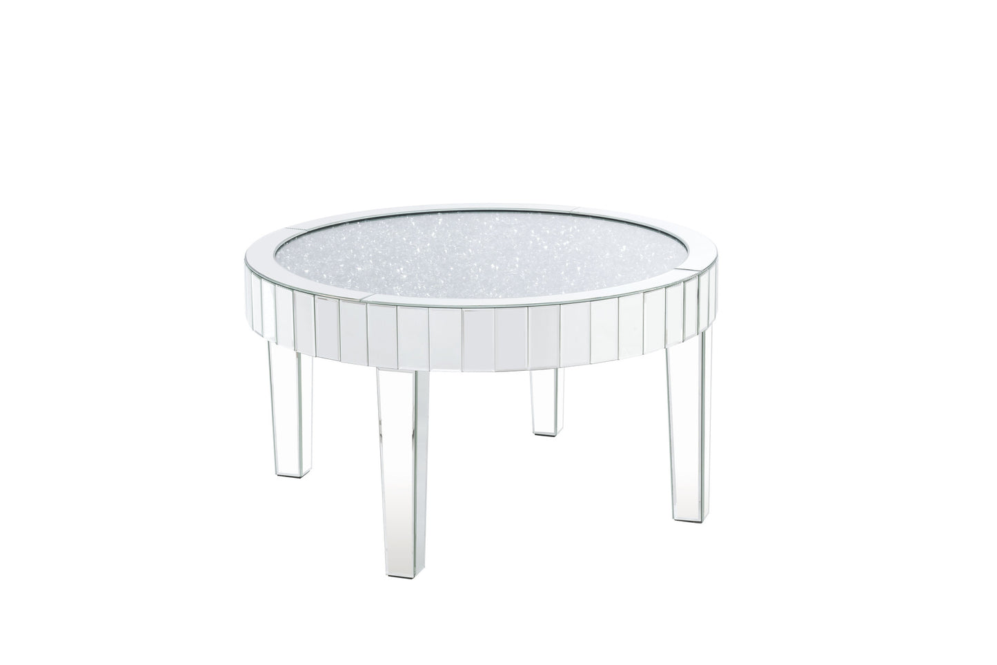 32" Clear And Silver Glass Round Mirrored Coffee Table