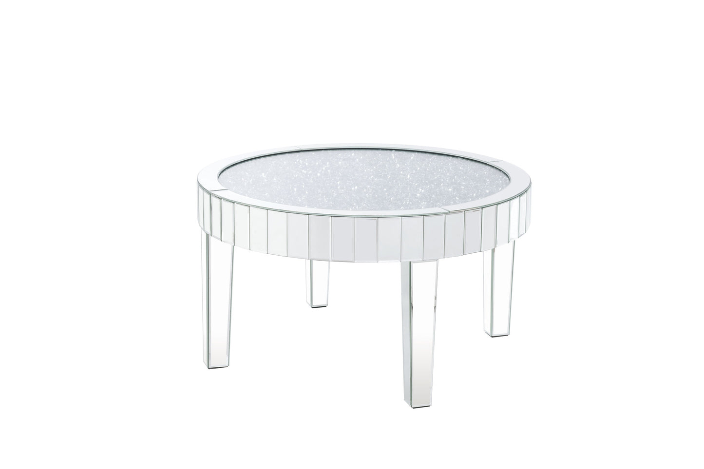 32" Clear And Silver Glass Round Mirrored Coffee Table