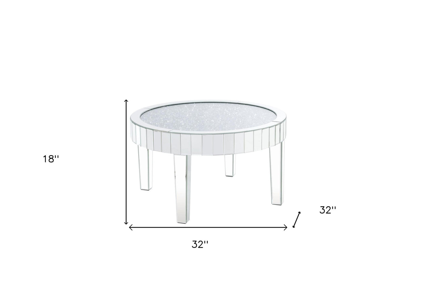 32" Clear And Silver Glass Round Mirrored Coffee Table