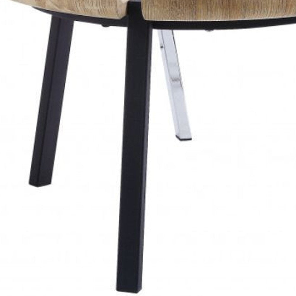 32" Black And White And Natural Brown Paper Veneer Round Nested Coffee Tables