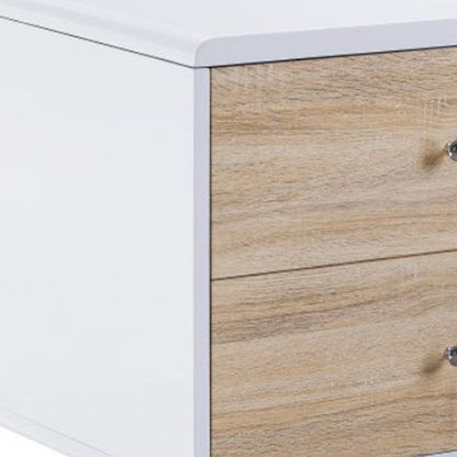 47" White and Natural Wood Frame Coffee Table With Two Drawers