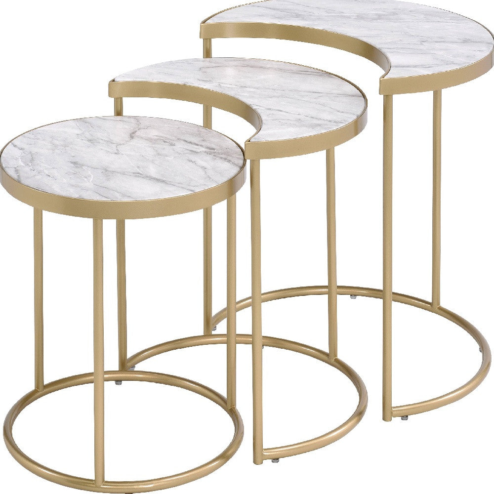 24" Gray And Gold Metal Round Nested Coffee Tables