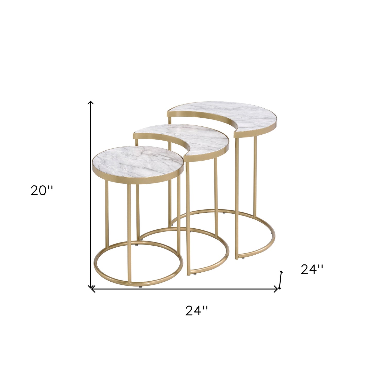 24" Gray And Gold Metal Round Nested Coffee Tables