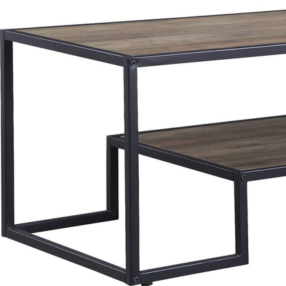 45" Brown and Black Metal Sled Coffee Table With Shelf