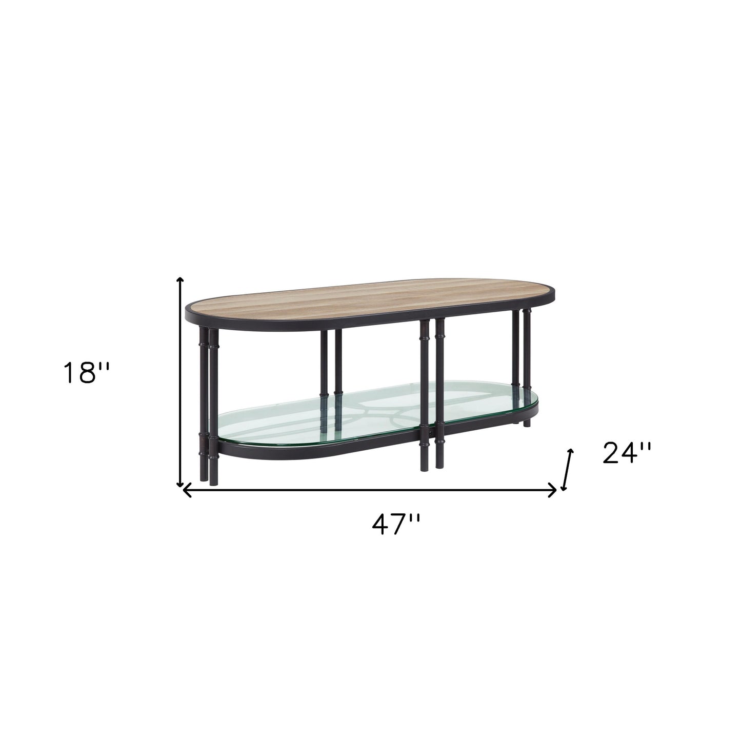 47" Natural Metal Oval Coffee Table With Shelf