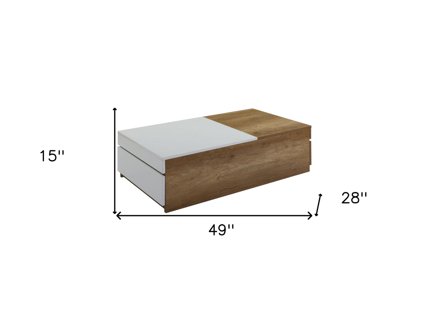 49" Oak And White Melamine Veneer And Manufactured Wood Rectangular Coffee Table With Two Drawers