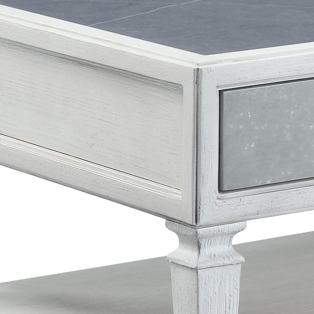 50" Gray And White Sintered Stone Coffee Table With Two Drawers And Shelf