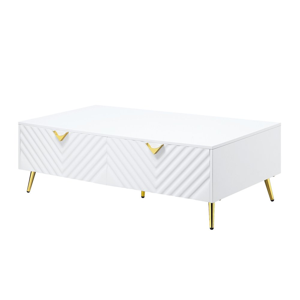 53" White Wood And Metal Coffee Table With Four Drawers