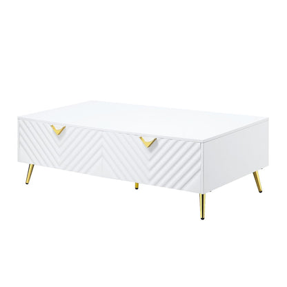 53" White Wood And Metal Coffee Table With Four Drawers