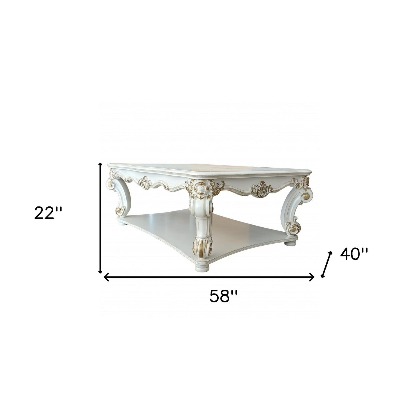 58" Pearl Rectangular Coffee Table with shelf