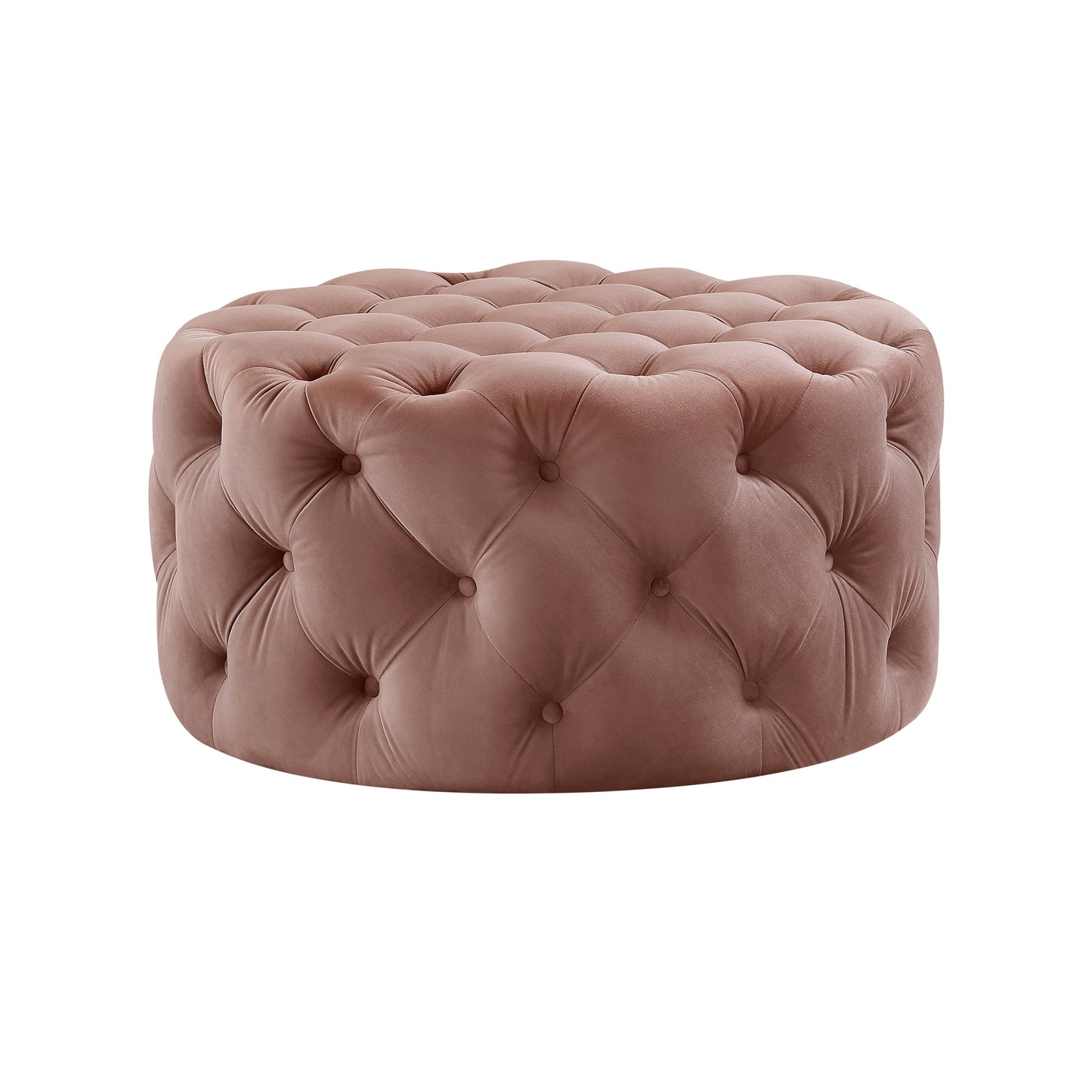 33" Beige Linen  Rolling Tufted Round Cocktail Ottoman