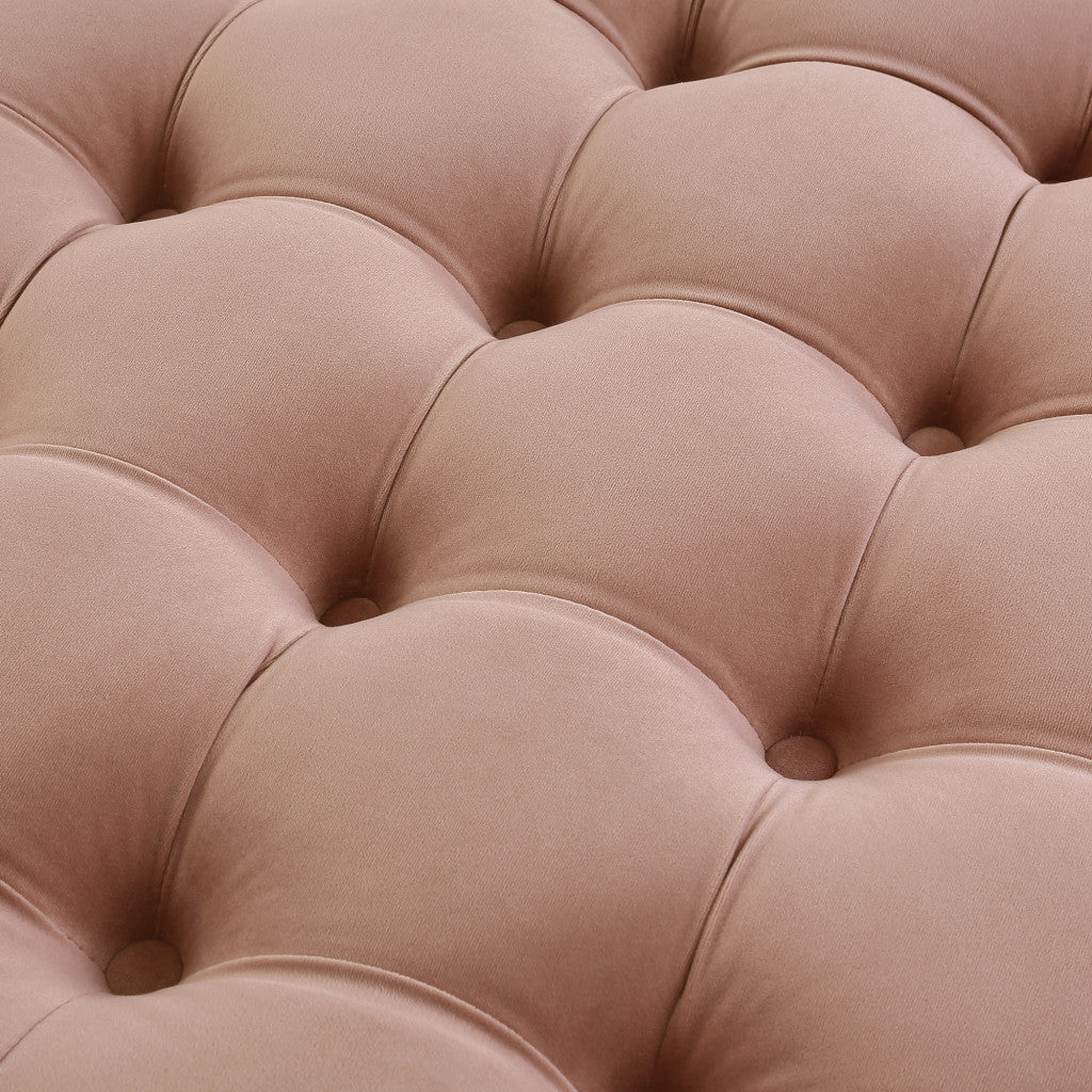 33" Beige Linen  Rolling Tufted Round Cocktail Ottoman