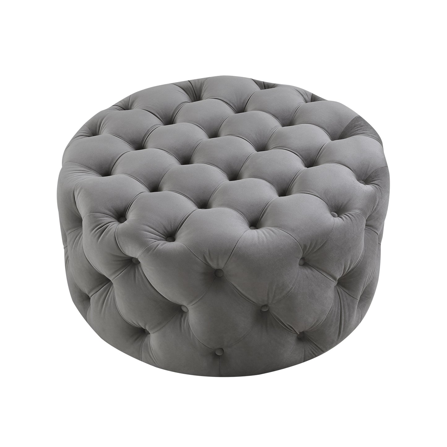 33" Beige Linen  Rolling Tufted Round Cocktail Ottoman