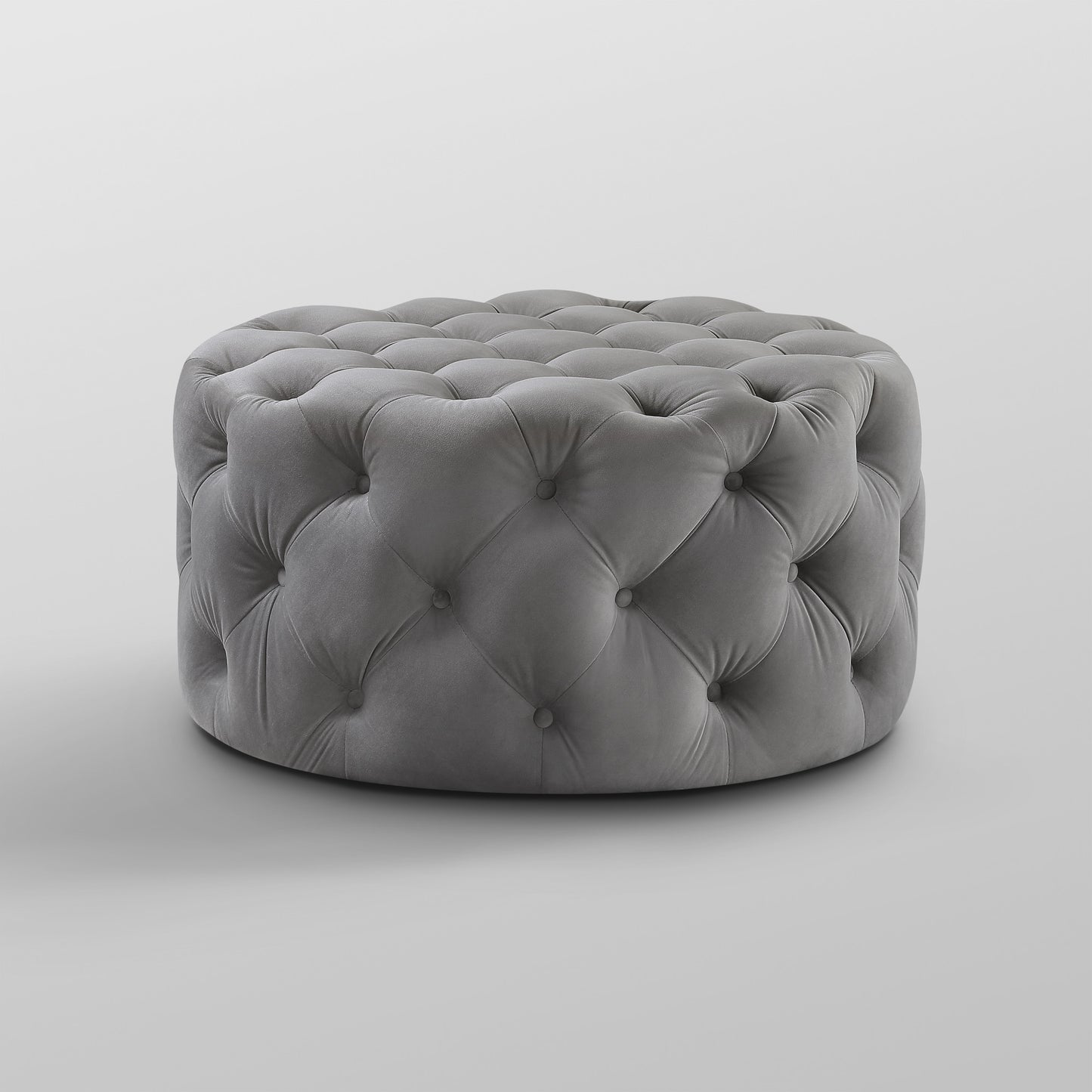 33" Beige Linen  Rolling Tufted Round Cocktail Ottoman