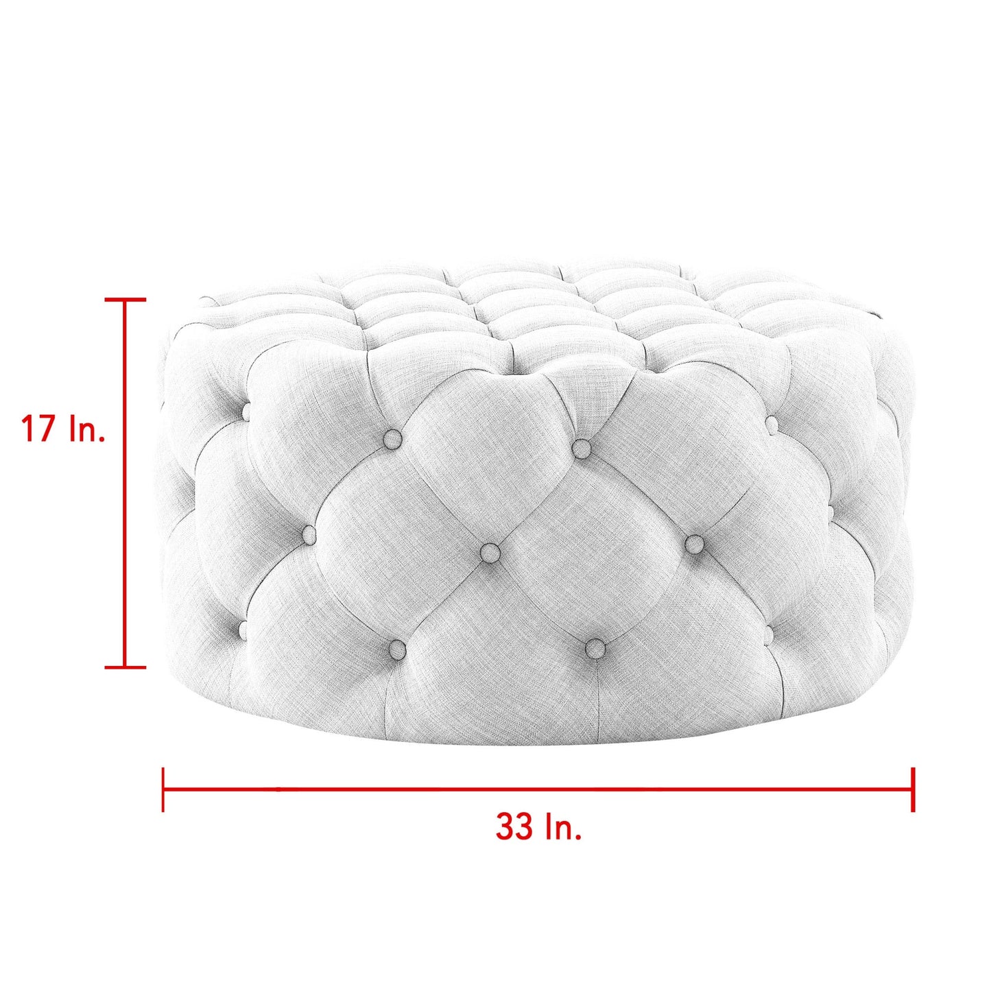 33" Beige Linen  Rolling Tufted Round Cocktail Ottoman