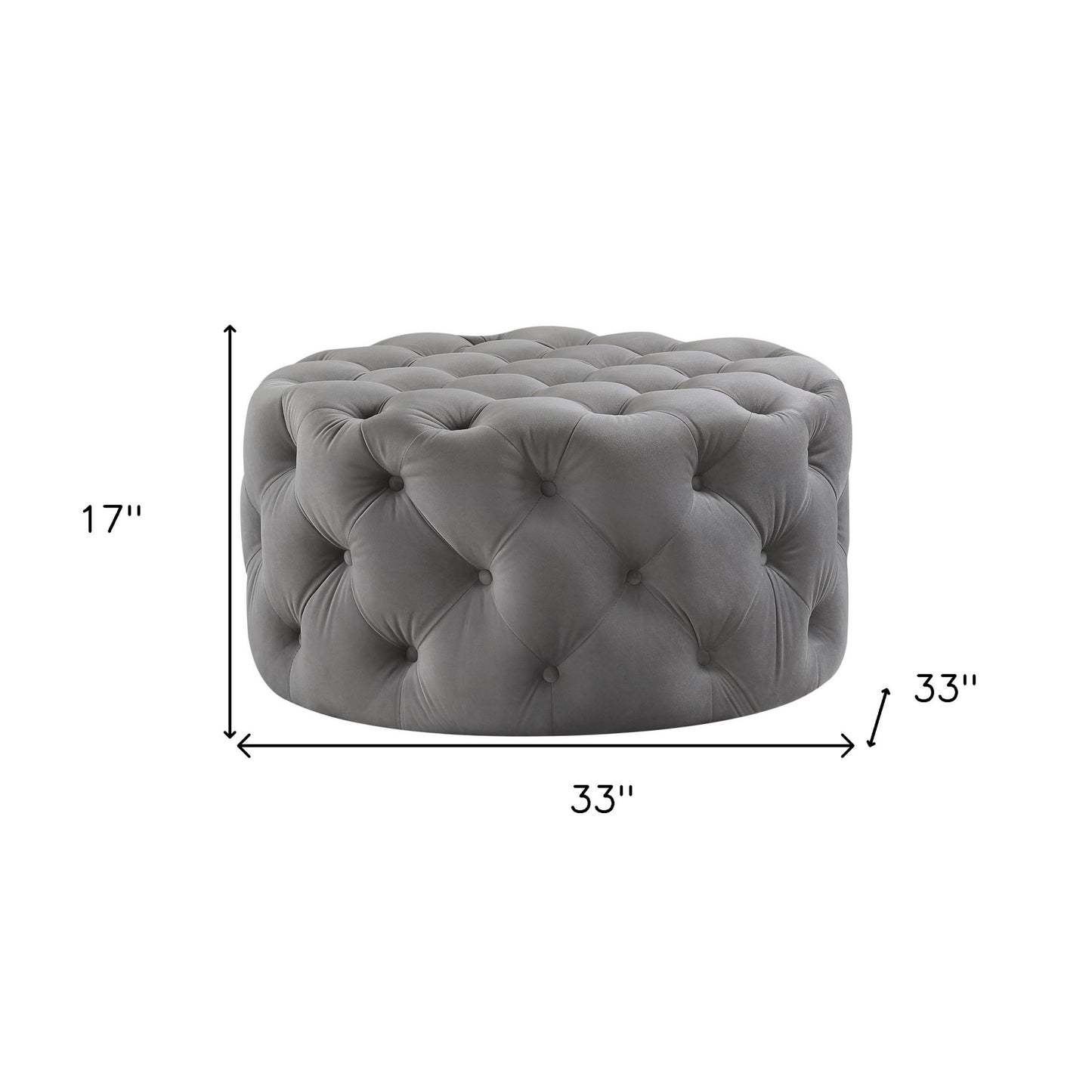 33" Beige Linen  Rolling Tufted Round Cocktail Ottoman