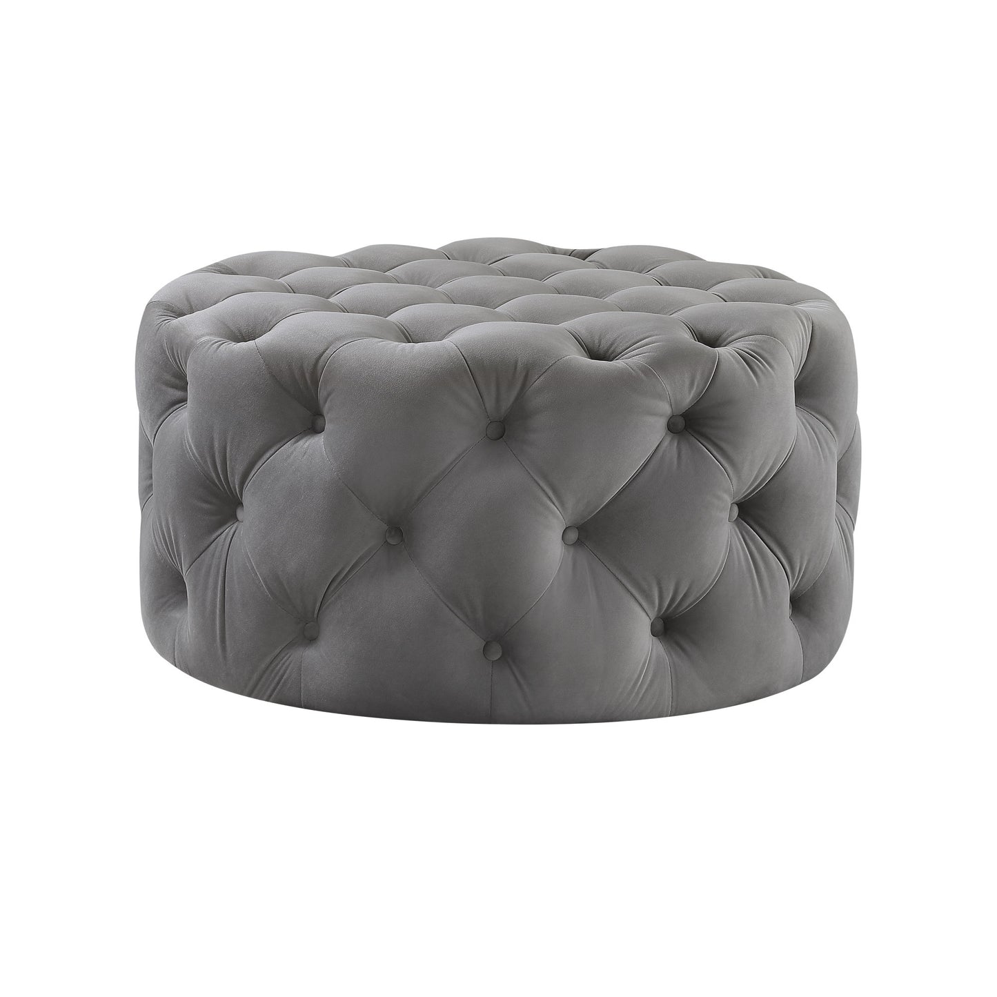 33" Beige Linen  Rolling Tufted Round Cocktail Ottoman