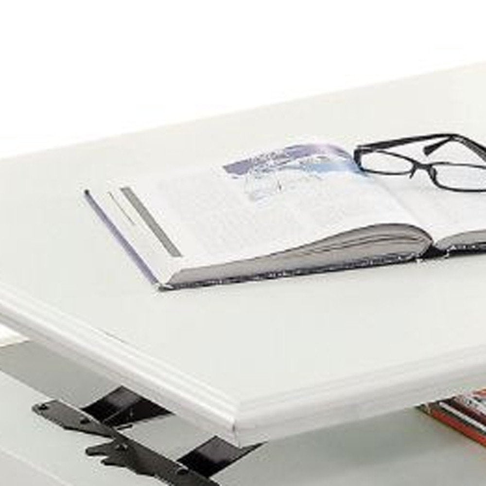 48" White Wood Lift Top Solid Coffee Table With Two Drawers