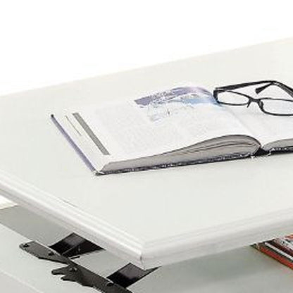 48" White Wood Lift Top Solid Coffee Table With Two Drawers