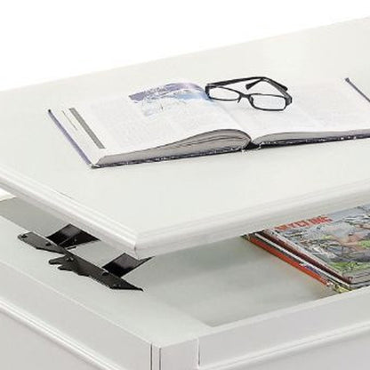 48" White Wood Lift Top Solid Coffee Table With Two Drawers