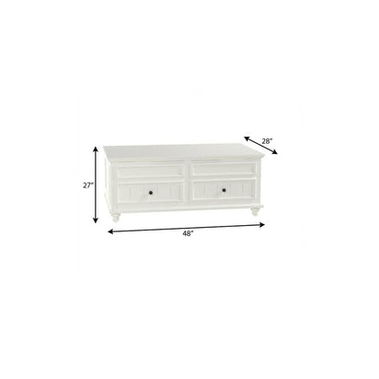 48" White Wood Lift Top Solid Coffee Table With Two Drawers