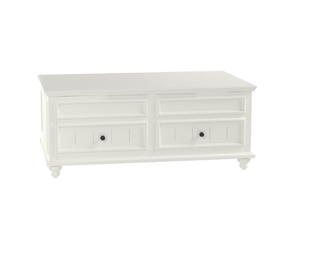 48" White Wood Lift Top Solid Coffee Table With Two Drawers