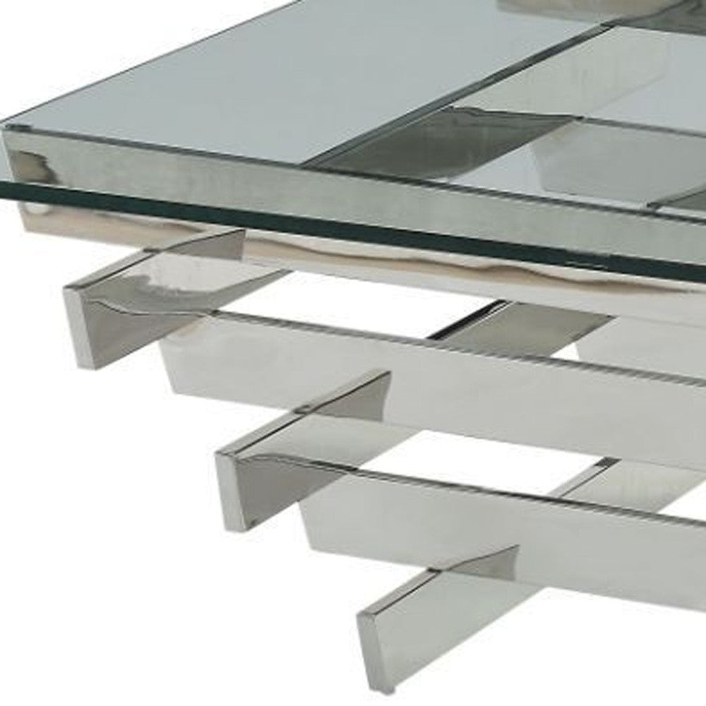 41" Chrome And Clear Glass Square Coffee Table