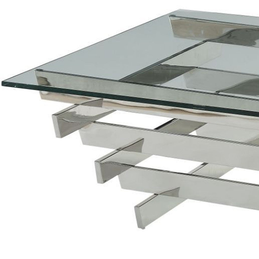 41" Chrome And Clear Glass Square Coffee Table