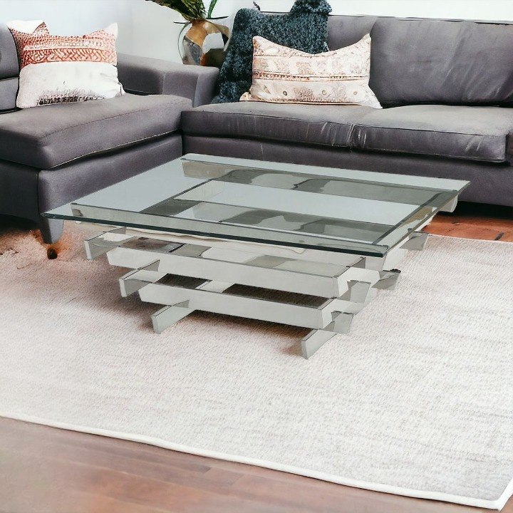 41" Chrome And Clear Glass Square Coffee Table