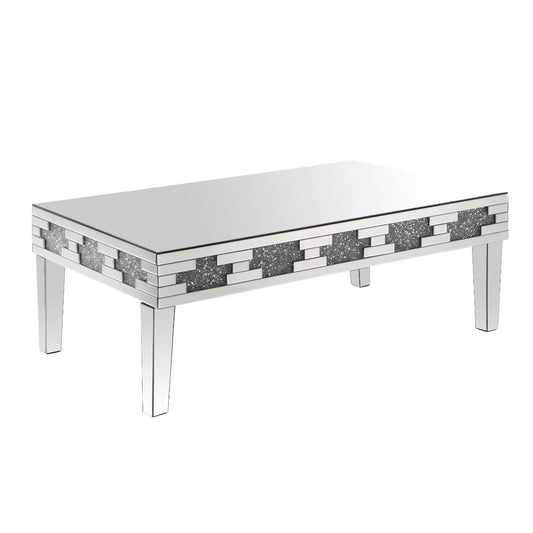 48" Silver Mirrored And Manufactured Wood Rectangular Mirrored Coffee Table