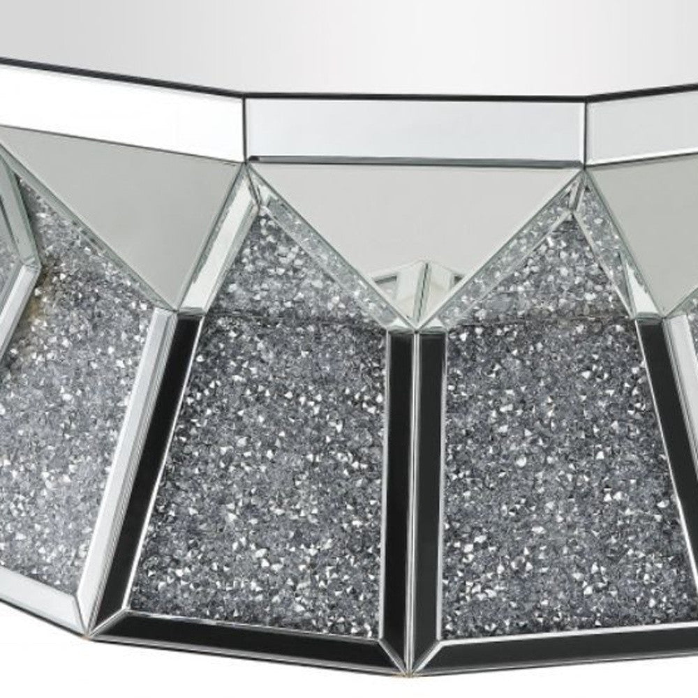 38" Silver Glass Octagon Mirrored Coffee Table